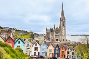 Ireland - Cathedral and colored houses in Cobh