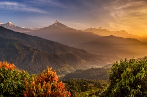 Nepal - Sunrise over annapurna in the himalayas