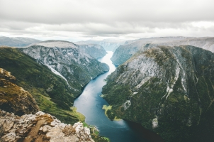 Norway - Landscape fjord and mountain aerial view