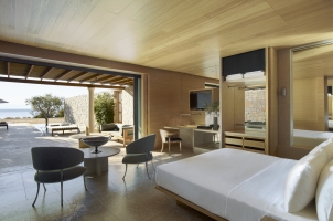 Amanzoe - View from Beach Caban Interior to Beach